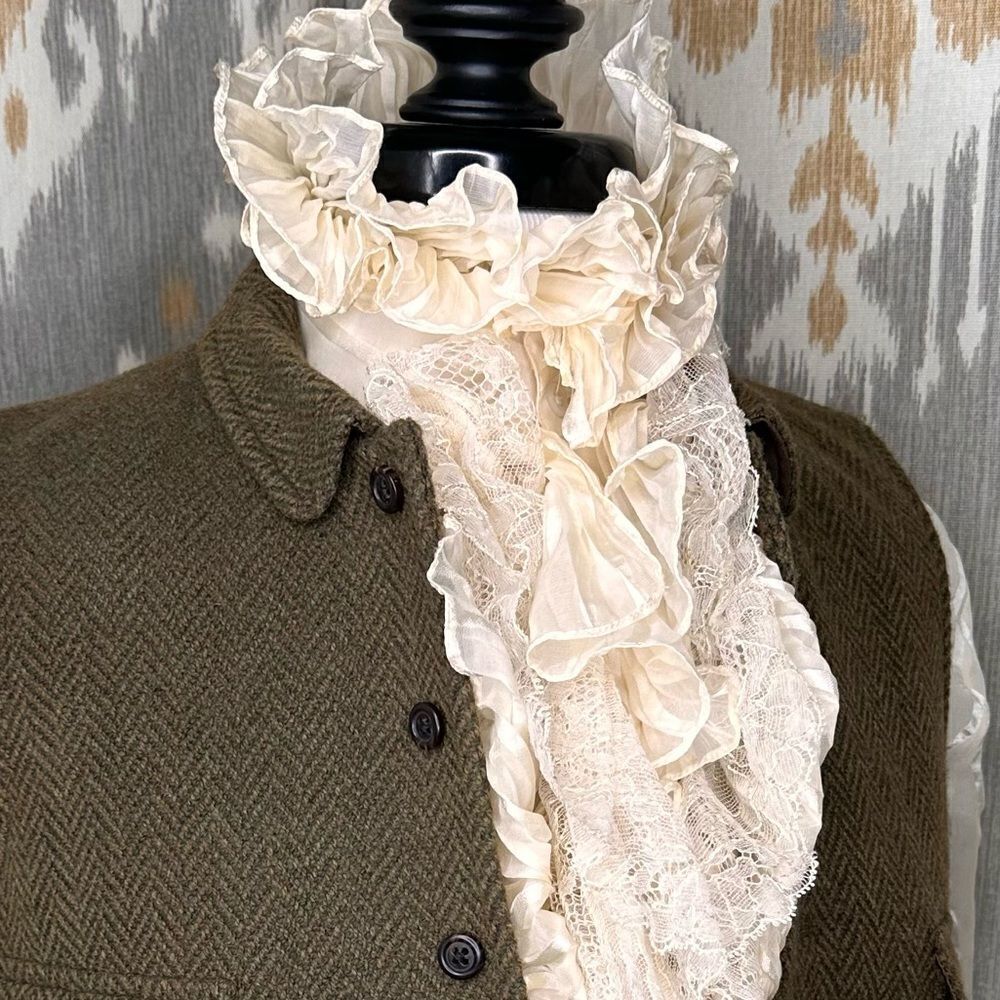Ralph Lauren Olive Herringbone and Leather Gilet Waistcoat Vest - Picture 15 of 16